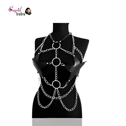 Sexy Star Faux Leather Body Harness Metal Chain Crop Top For Women