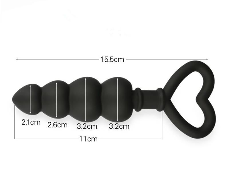 Silicone Black Heart Shaped Anal Bead Butt Plug