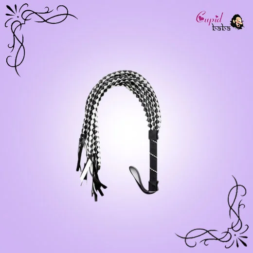 Soft Genuine Leather Flogger and Whips With Handle Floggers Black & White