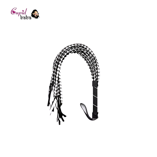 Soft Genuine Leather Flogger and Whips With Handle Floggers Black & White