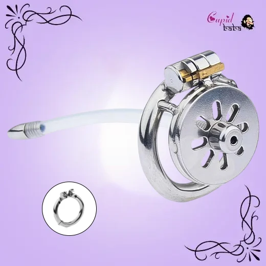 Stainless Steel Flat Chastity Cage With Urethral Penis Plug