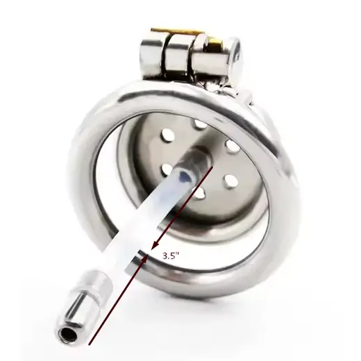 Stainless Steel Flat Chastity Cage With Urethral Penis Plug