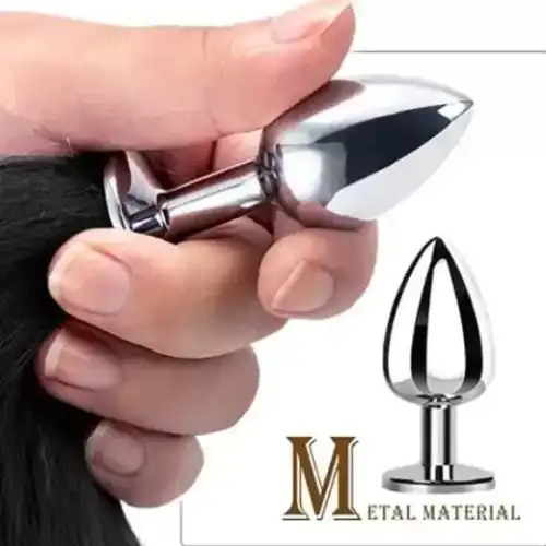 Black Fox Tail Stainless Steel Anal Plug