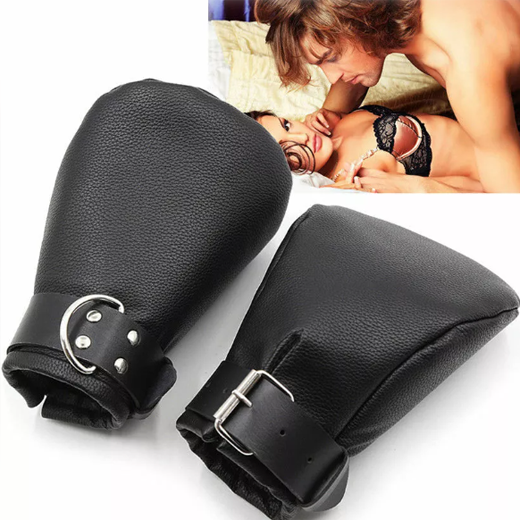 Unisex Leather BDSM Bondage Pet Role Play Gloves