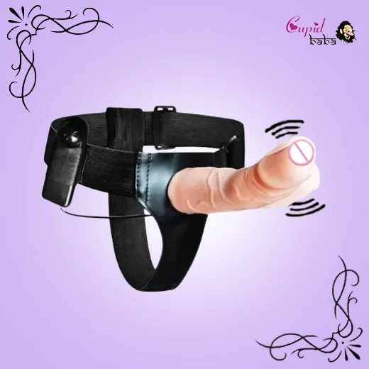 Vibrating Adjustable Hollow Strap-On Harness Flesh Dildo