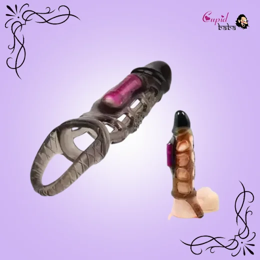 Vibrating Penis Extender with Cockring Reusable Condom Sleeve