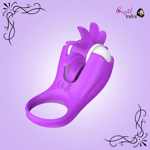 Vibrating Silicone Cock Ring with Rotating Tongue Clitoris for Man Couple