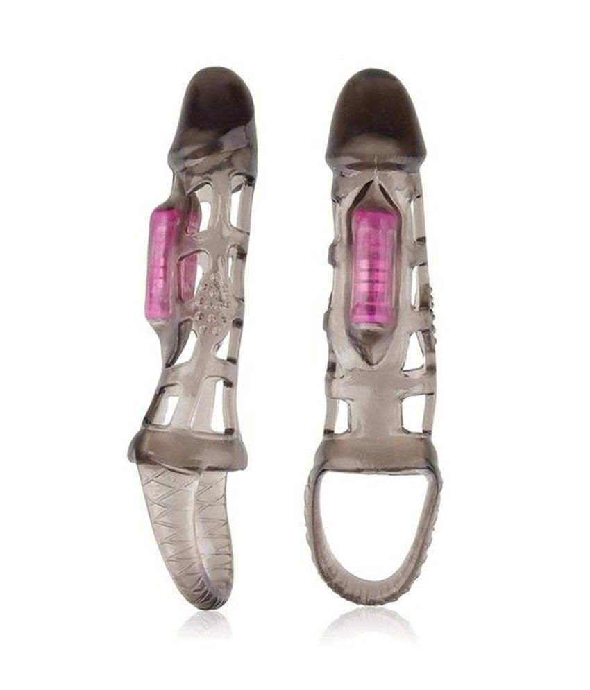 Vibrating Penis Extender with Cockring Reusable Condom Sleeve