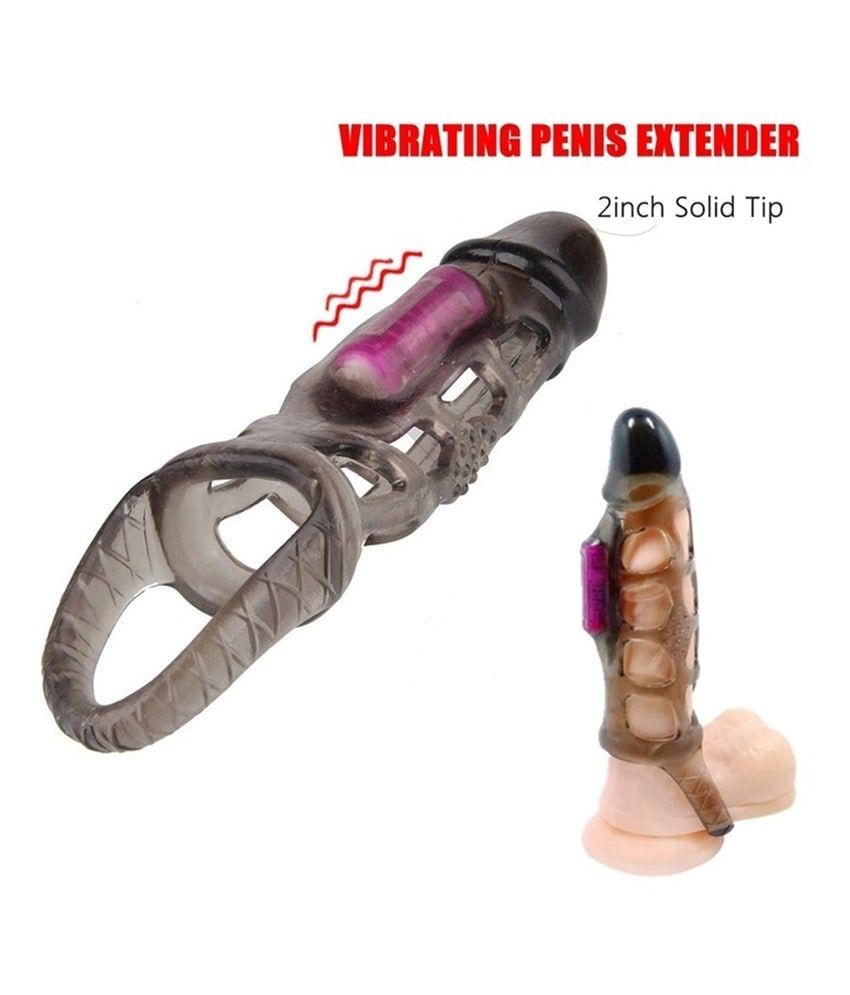 Vibrating Penis Extender with Cockring Reusable Condom Sleeve