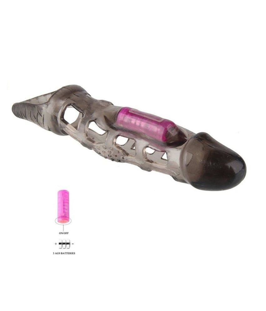 Vibrating Penis Extender with Cockring Reusable Condom Sleeve