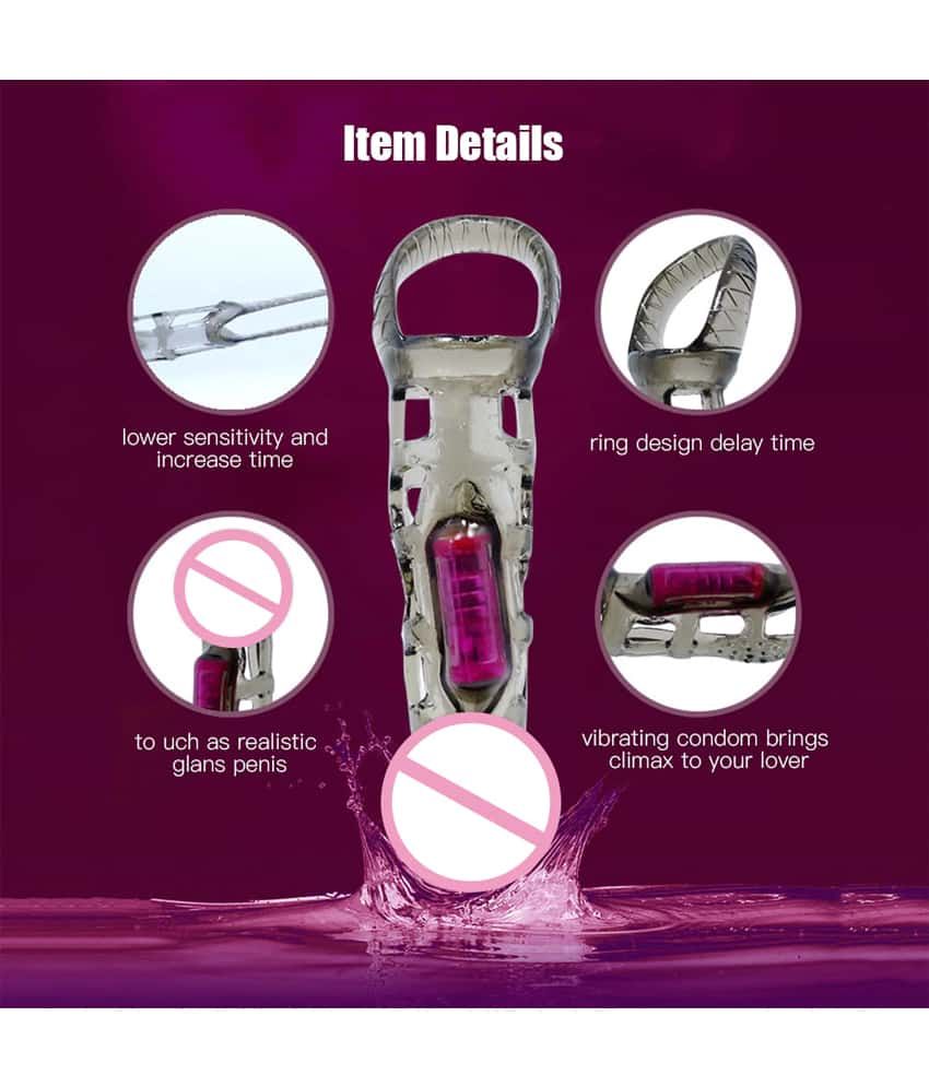 Vibrating Penis Extender with Cockring Reusable Condom Sleeve