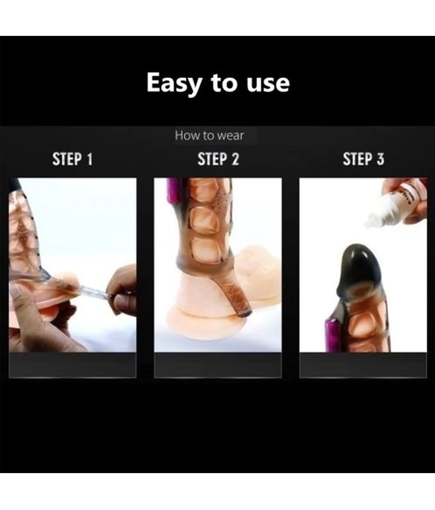 Vibrating Penis Extender with Cockring Reusable Condom Sleeve