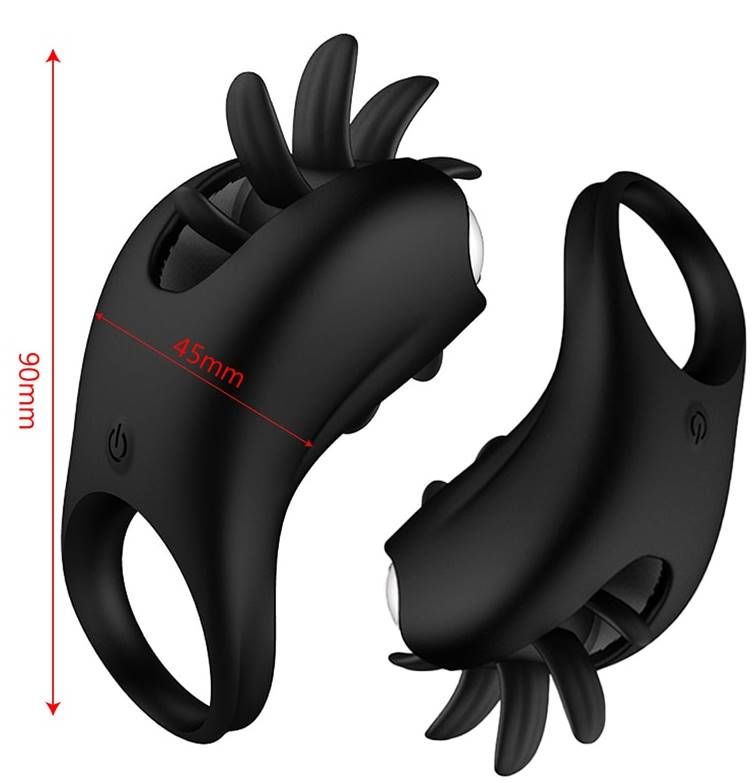 Vibrating Silicone Cock Ring with Rotating Tongue Clitoris for Man Couple