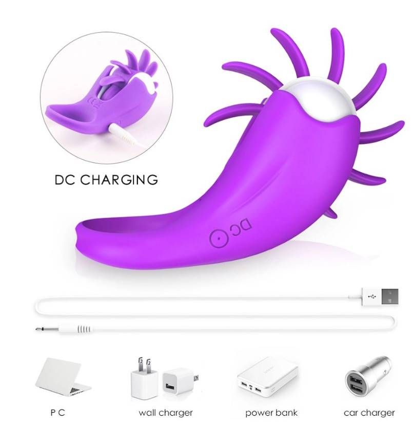 Vibrating Silicone Cock Ring with Rotating Tongue Clitoris for Man Couple