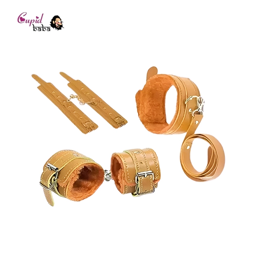 Yellow Luxury Dog Slave, Handcuff With Leg Spreader Ankle Cuffs Kit