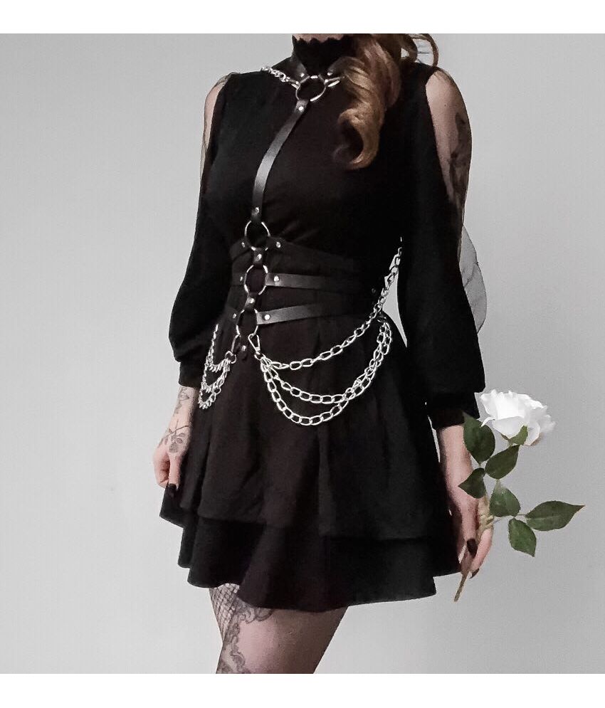 Women Sexy Leather Body Harness Bondage Chain Waist Belt Strap Corset Bustier