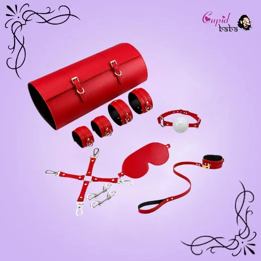 6 Pcs Red/Black Luxury Leather Bdsm kit