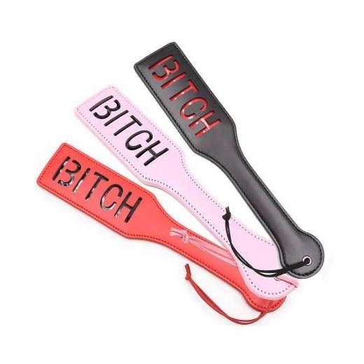 Adult Game BITCH PU Leather Hand Shank Whip (Pink /Black)