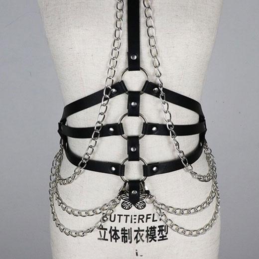 Leather Body Harness Bondage Chain Waist Belt Strap Corset Bustier
