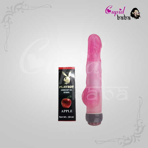 Flesh/Jelly dildo vibrator with balls+Apple Flavour Lube