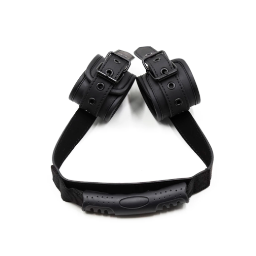 PU Leather Handcuffs With Traction Handle Fetish For Woman Couples