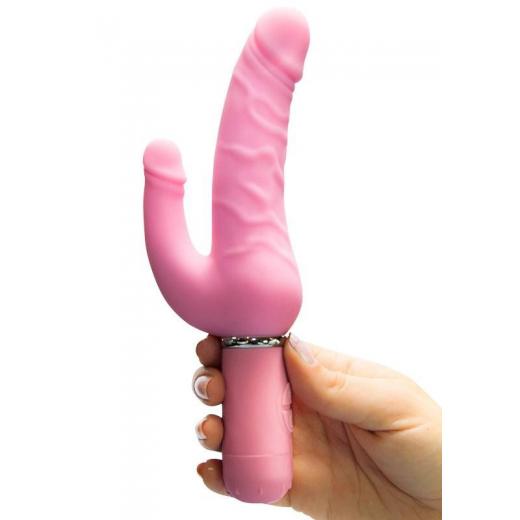 Pink Double Penetration Penis Shaped Dildo Vibrator