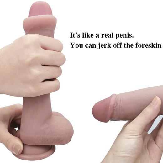 Realistic Dildo with Moving Foreskin & Dual Layered