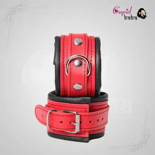 Red Black Leather Handcuff