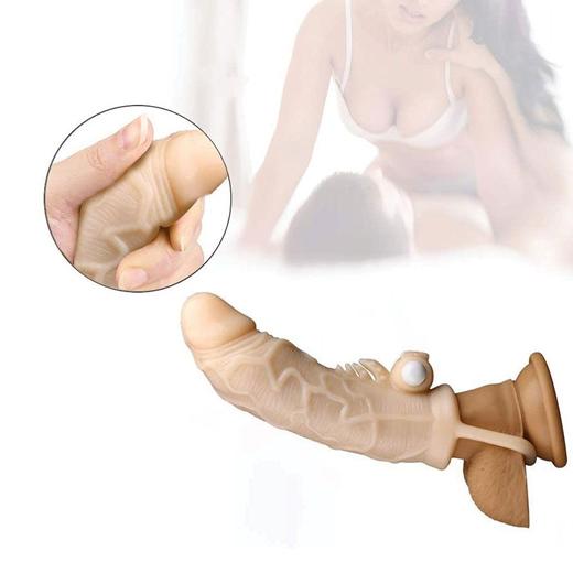 Silicone Condom Penis Sleeve Extender with Vibrator