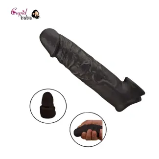 6.5 Inch Double Hole Black Silicone Penis Sleeve