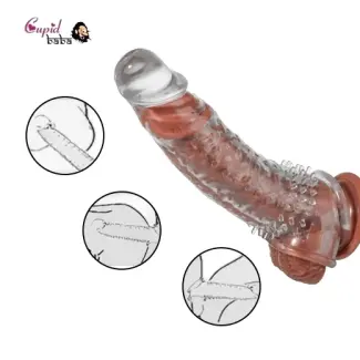 8 Inch Reusable Transparent Texture Men Penis Enlargement Sleeve