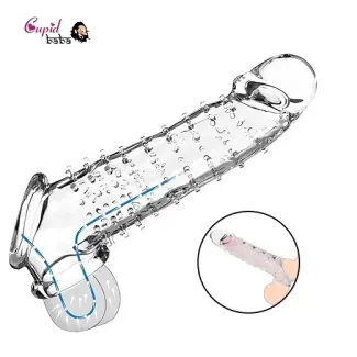 8 Inch Reusable Transparent Texture Men Penis Enlargement Sleeve