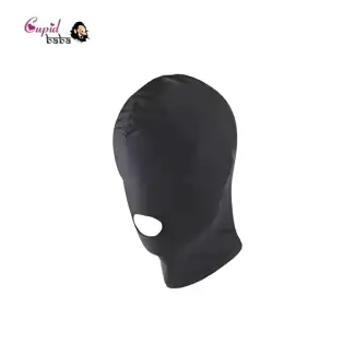 Bdsm Hood Fetish Locking Open Mouth Mask black