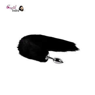 Black Fox Tail Stainless Steel Anal Plug