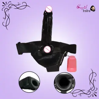 Black Hollow Strap on Dildo With Vibration & Balls