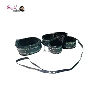 Bondage Restraints set, handcuffs, ankle cuffs, collar and leash