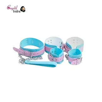 Bondage kit, handcuffs, ankle cuffs, collar and leash