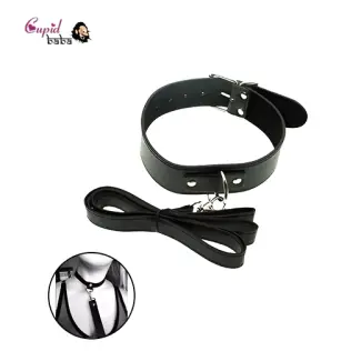 PU Leather BDSM Collar with Leash Fetish Bondage