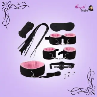 Pink & Black 8 Pcs set BDSM Bondage Kit Handcuffs