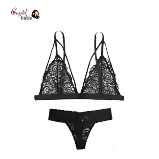 Plus Floral Lace Harness Bralette With Panty