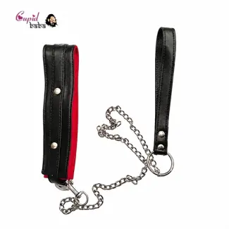 Pu Leather collar and chain leash set