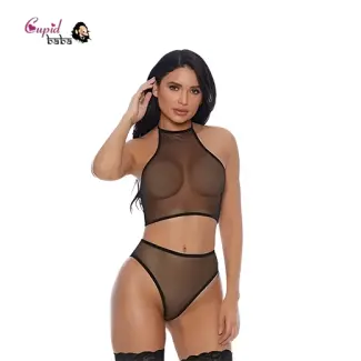 Sexy Black See Through Panty Bra Set