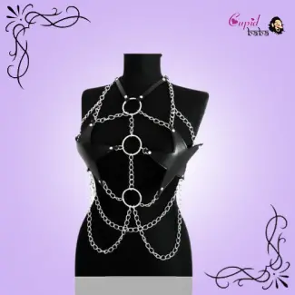 Sexy Star Faux Leather Body Harness Metal Chain Crop Top For Women
