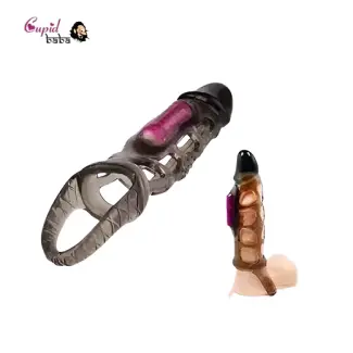 Vibrating Penis Extender with Cockring Reusable Condom Sleeve