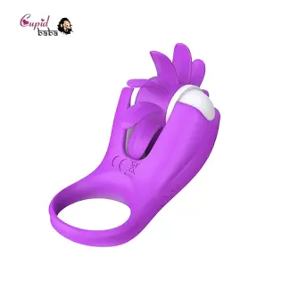 Vibrating Silicone Cock Ring with Rotating Tongue Clitoris for Man Couple