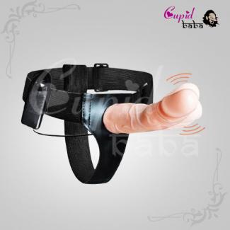 Vibrating Adjustable Hollow Strap-On Harness Flesh Dildo