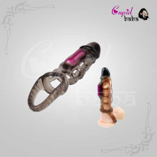 Vibrating Penis Extender with Cockring Reusable Condom Sleeve