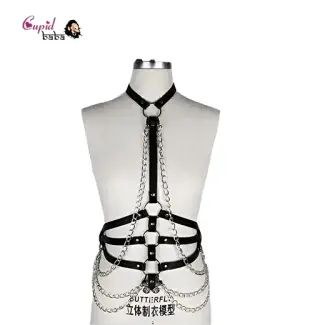 Women Sexy Leather Body Harness Bondage Chain Waist Belt Strap Corset Bustier