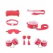 Pink & Black 8 Pcs set BDSM Bondage Kit Handcuffs
